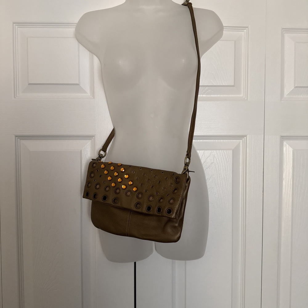 HOBO International Metallic Gold Womens Purse Crossbody Bling Leather Handbag - Picture 2 of 15